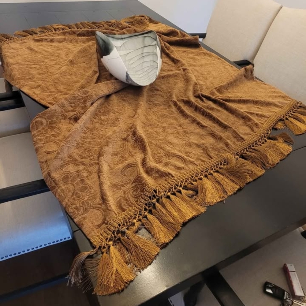 Elegant Brown Tablecloth with Tassels